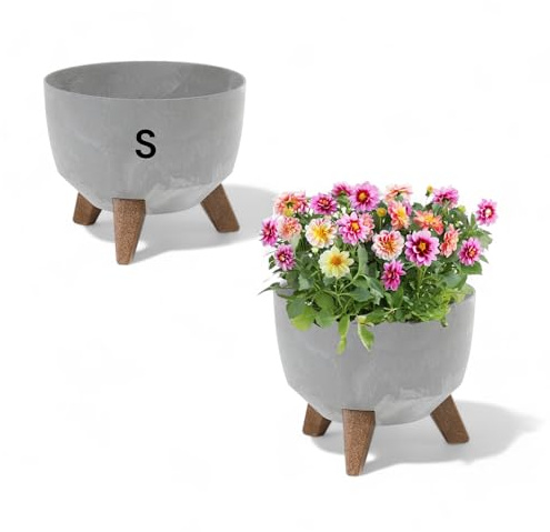 Blumentopf mit Füßen aus Kunststoff, Schale Rund Betonmuster (Grau, S-24cm)