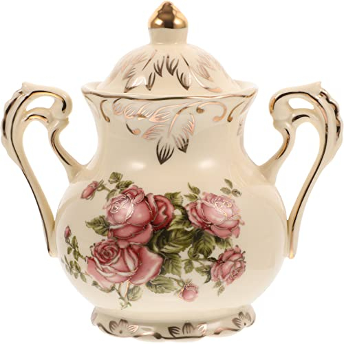 ABOOFAN Bocal à Sucre Céramique Vintage Avec Couvercle Pot à Assaisonnement Européen Motif Floral Pour Cuisine Et Décoration