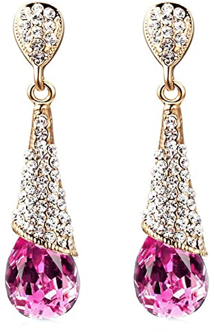 Bishilin Ohrringe Hängend Mädchen Vergoldet, Ohrhänger Tropfen mit Rosa Zirkonia Gold Ohrringe Jugendstil in Bijouterie