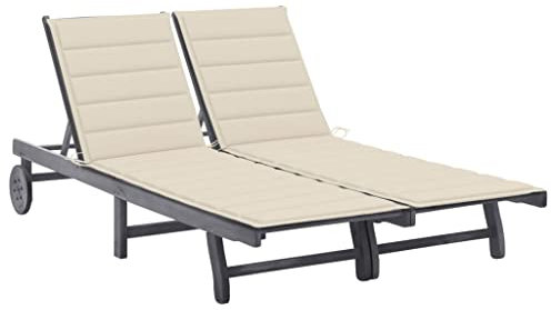 BaraSh 2-Personen-Sonnenliege mit Auflage Grau Akazie Massivholz Outdoor Sonneninsel mit Dach Gartenliege Liege Insel Gartenmöbel