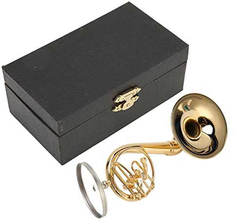 HERCHR Mini-Musikinstrument, Waldhorn-Modell, Kupfer, Miniatur-Waldhorn Mit Koffer, Musikinstrument-Modell, Waldhorn, Heimdekoration