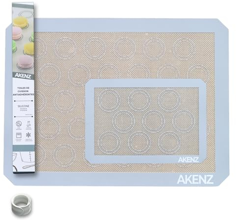 Akenz - Lot de 2 tapis feuille toile de cuisson en silicone anti-adhérent pâtisserie cuisine réutilisable macarons pour plaque four et cake factory avec velcro de rangement profesionnel