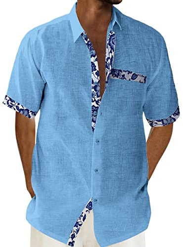 pvucpot Chemisette Homme Plage Chemise Manches Courtes Business Slim Fit Carreaux Imprimé DéContracté Tops Blouse avec Poche Poitrine