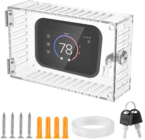 MENIBBLER Thermostat Box with Lock and 2 Keys, Clear Acrylic Thermostat Guard Box, Thermostat Cover Thermostat Protective Cover Thermostat Lock Case Wall Mounted Acrylic Thermostat Guard Box