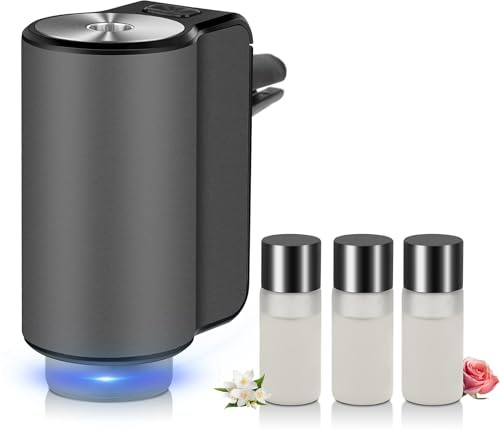 Kwak's Auto Diffuser Lufterfrischer, Smart Auto Lufterfrischer mit 3 Flaschen Parfüms, Wiederaufladbare 3 Ebenen des justierbaren Lufterfrischers für Auto (Coco-1)