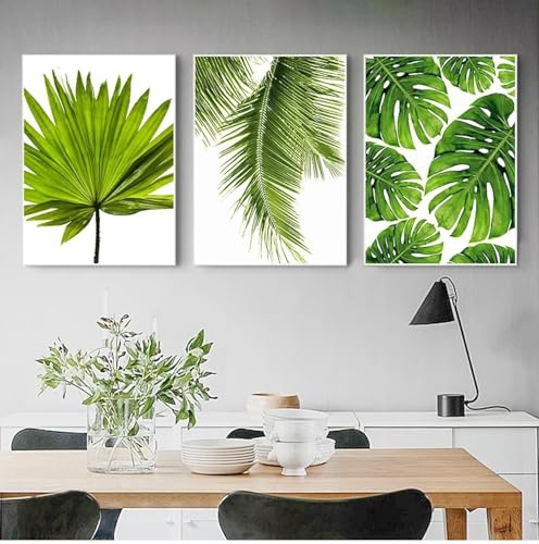KemneT Toile tableau murale avec feuille de bananier verte tropicale affiches et de plantes de style nordique image murale pour salon Decoration d'intérieur 40 x 60 cm sans cadre
