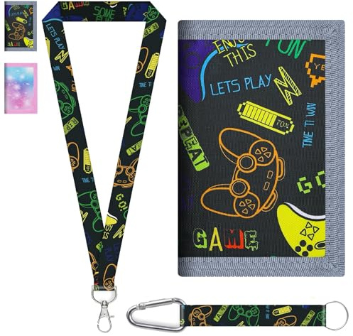 LUKIUP Carteras Infantiles, Trifold Billeteras con Cordón, Monedero niños, Bolso en el Pecho para niños y niños,Monedero para niños Fácil de Pegar Regalos de cumpleaños(Negro)