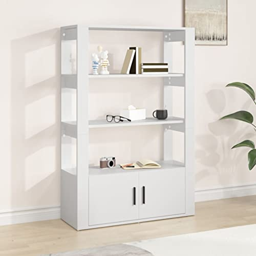 Higsose Buffet Salle à Manger Bibliothèque 80 x 30 x 119,5 cm avec étagère et portes Armoire d'appoint Armoire à tiroirs Meuble bas Blanc Buffet Salon Commode de rangement en matériau dérivé du bois