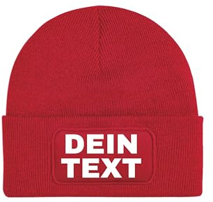 NIMAMA Personalisierte Mütze Beanie Bedrucken Lassen - Strickmütze mit eigenem Text personalisiert - Wintermütze Individuell als Geschenk für Herren & Damen selbst gestalten