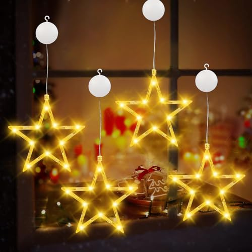 DAZZTIME - Guirnalda de luces de estrella, cortina de estrellas, decoración de ventana, Navidad, 4 piezas