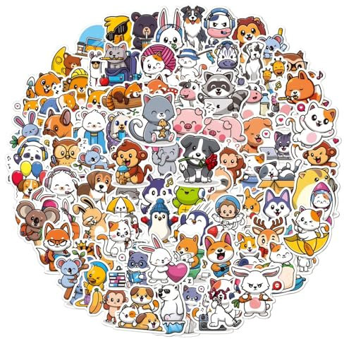 Tabanzhe Cute Animal Stickers-100PCS Colorful Aesthetic Animal Waterproof Decals Stickers for Water Bottle Laptop Phone Skateboard Luggage Scrapbooking Decor Gifts for Teens Girls Kids
