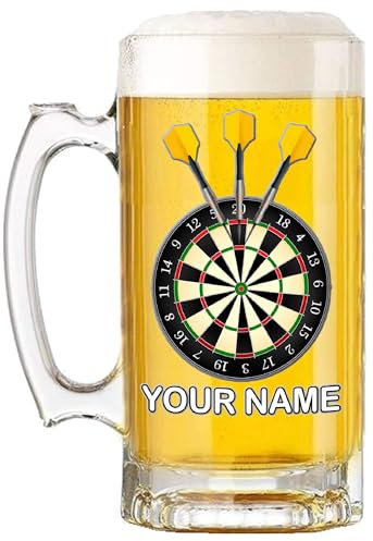 Klassek Personalised Beer Glass with Dart Board Design, Beer Mug Tankard 16floz 470ml Image Only or Customizable Personalisation