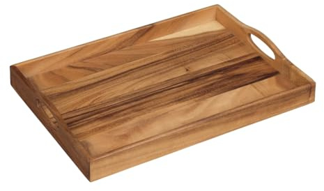 Tala Large Acacia Wood Serving Tray with Handles, Premium Natural Wooden Tray for Food, Drinks & Décor, Lightweight Yet Sturdy, Elegant Home & Kitchen Accessory
