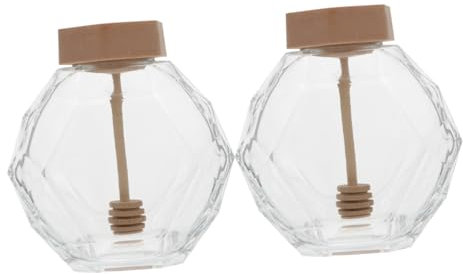 Cabilock Honigglas Aus Glas Holzdeckel 2er-pack Honigtank-rührer Für Einfache Honiggewinnung