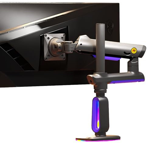 NB Ergonomic Heavy Duty Monitor Arm for 32 to 60 Inch Ultrawide Screens, RGB Monitor Arm 49 57 inch with C-clamp & Grommet Options Load Max 20 kg, VESA 75/100 mm (Purple)