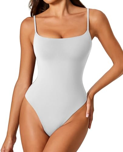 Avidlove Bodysuits for Women Tank Top Body Suits Sleeveless Bodysuit Spaghetti Strap Body Suit Cami Tops (White, S)