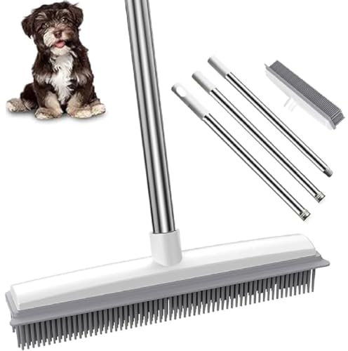 Prosweep Pet Hair Broom, Pro Sweep for Carpet, Pet Hair Removal Rubber Broom with Built in Squeegee, 2 in 1 Floor Brush for Carpet, Adjustable Long Handle, Soft Broom Indoor, Carpet Sweeper