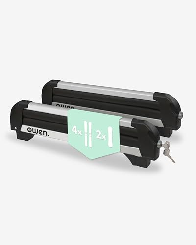Owen Skidhållare basic silver – lätt skidhållare i aluminium för 4 par skidor och 2 snowboards – kompakt och aerodynamisk – City-Crash testad och låsbar (49 cm bredd)
