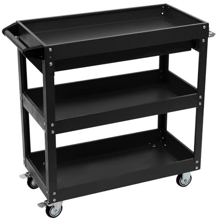 Werkstattwagen Werkzeugwagen 76x35x83 cm, Werkstatt Rollwagen mit Schublade und Schlitzen, Tragkraft 150 kg (Schwarz)