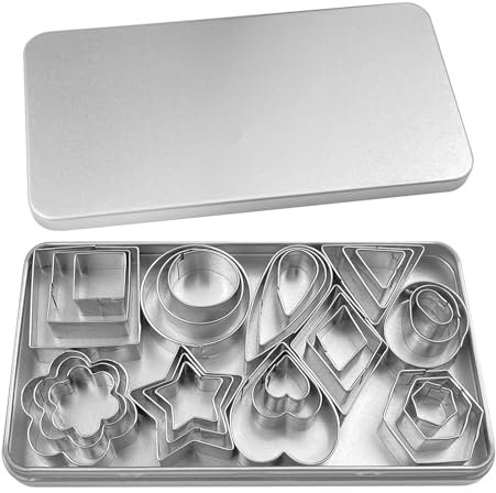 Comzantor 30 Piezas Moldes Galletas Acero Inoxidable, 10 Formas Cortadores de Galletas de Metal, Cookies Cutter con Caja de Almacenamiento, Accesorios para Hornear, para Fondant, Pasteles, Frutas