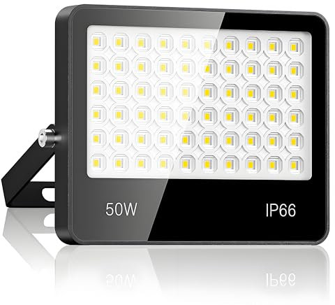 LAMLAMCK Faretto LED Da Esterno 50W - 5000LM 6500K Super Luminoso Bianco Freddo Faro LED Esterno, IP66 Impermeabile Luce Di Sicurezza per Stadio, Patio, Strada, Garage