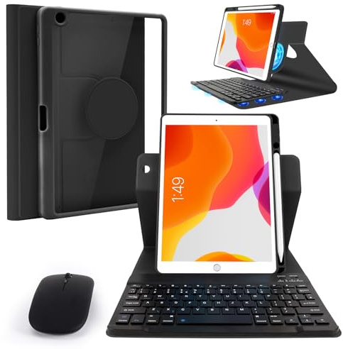 LAMA Étui magnétique rotatif avec clavier Bluetooth avec souris pour iPad 10,2 et 10,5, clavier sans fil amovible pour iPad (9{^>e<^} 2021/8{^>e<^} 2020/7{^>e<^} génération 2019, Air 3 2019, Pro 2017