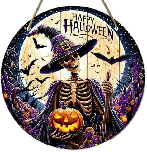Halloween Deko Innen Outdoor, Holz Türkranz Deko Halloween Türkranz für Kinder Türdeko Schilder Willkommensschild Party Deko für Haustür Fenster Wand Garten (02)