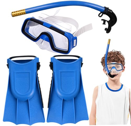 Kids Snorkel Set Adjustable Ergonomic Non-slip Snorkeling Gear High Transparency Kid Snorkel Set Includes Goggles, Fins, Tube Kids, Snorkeling Gear for