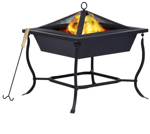 Bol de Foyer Résistant à la Rouille avec Gardien de sécurité et Barbecue de Poker en Bois, Bol de Pompiers en Acier Portable pour Patio et Jardin avec Assemblage Facile,