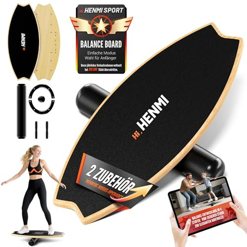 HENMI Balance Board aus Holz - Balancebrett mit rutschfester Oberfläche, Indoor Skateboard Surfin Balance Board für Gleichgewichtstraining, Koordination, Home Fitness