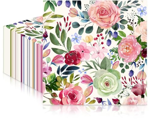 20 Stück Papierservietten, bunte Rosen, Einweg-Servietten, gemustert, 2-lagig, 33 x 33 cm, recycelbar, weiche Papierhandtücher für Geburtstagsparty, Hochzeit, Babyparty, Valentinstag