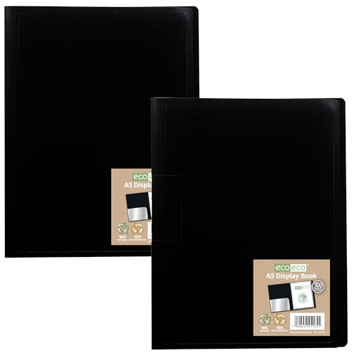 eco-eco A5 100% recycelte 100 Taschen, schwarz, flexibler Einband, Portfolio, Buchordner, Präsentationsbuch, 2 Stück, eco165 x 2