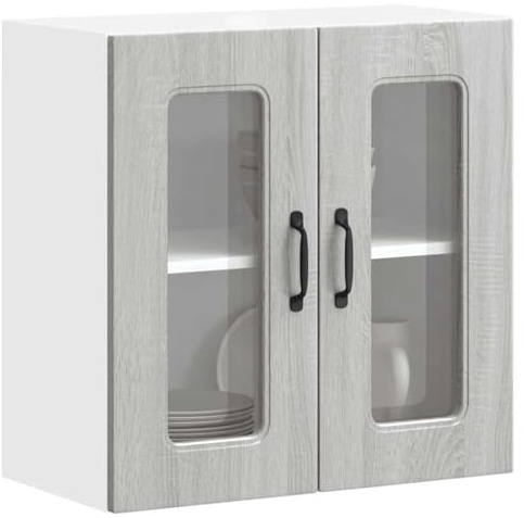 Emmtore Küchen-Hängeschrank mit Glastür Kalmar Herdumbauschränke Lucca Backofenschrank, Herdschrank, Ofenschrank, Küchenofenschrank, Küchenherdschrank Grau Sonoma Holzwerkstoff