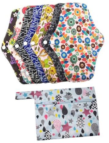 OATIPHO 8 pièces Lot de Serviettes Hygiéniques Lavables Bambou Réutilisables pour Femme Maternité et Post-accouchement avec Trousse de Rangement Bleu Absorbantes et Respirantes