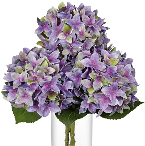 Briful Set di 3 ortensie artificiali, altezza 59,9 cm, stelo lungo, vero tocco, 17,8 cm, fiori finti decorativi per vaso, centrotavola, matrimoni, decorazioni per la casa