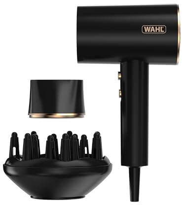 WAHL Ionic Flow Hairdryer, séchage professionnel, sans frisottis, puissant, léger, jet d'air froid, concentration de chaleur, diffuseur, vitesse rapide, coiffage, compact, voyage