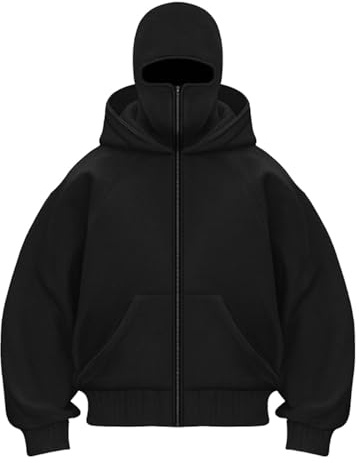 Cagoule unisexe pour homme et femme avec masque de ski, grande taille, fermeture éclair, capuche ninja, veste d'hiver à double capuche, coupe-vent, manteaux à manches longues, vêtements d'extérieur