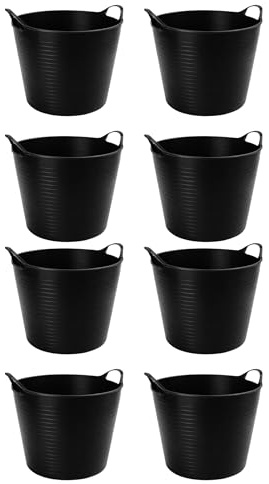 TUKA Pack de 8 Capazos de Plástico 30 L – Profesional, Color Negro | Barreño, Cubeta Resistente Multiusos para albañilería, jardinería, Agricultura y hogar (8, Negro)