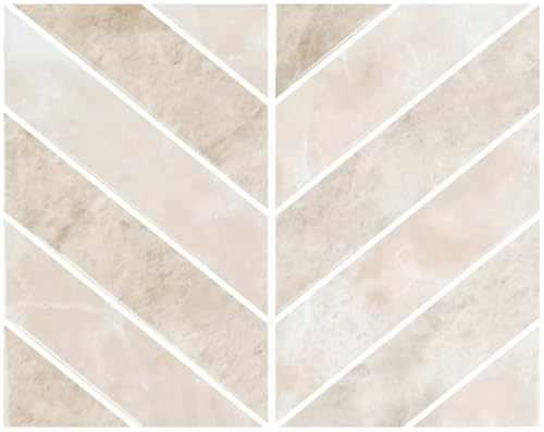 ANHUIB 12Pcs Beige Marble Tile Stickers Peel and Stick Chevron Tile Herringbone Tile Stickers Stick on Wall Tiles Waterproof Self Adhesive Wall Stickers for Kitchen Bathroom Tile Transfers for Home