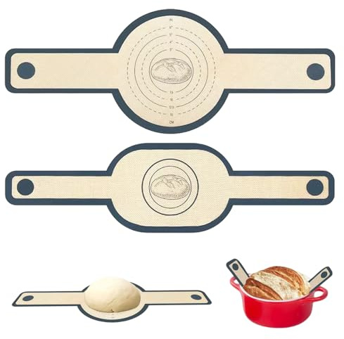 2 Stück Silikon Backmatte für Dutch Oven, Brotschlinge mit Langen Griffen, Wiederverwendbare Backunterlage Teig, Brotmatte für Backofen, Profi Zubehör Set, leicht zu reinigen (Rund & Oval)