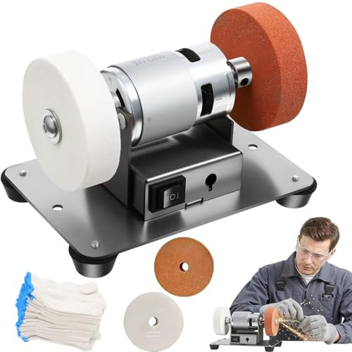 Mini smerigliatrice da banco con 2 mole, smerigliatrice da banco 3000-6000 giri/min a velocità variabile, doppie mole e levigatrice a nastro con 7 marce, per gioielli, metallo, legno, giada, trapani