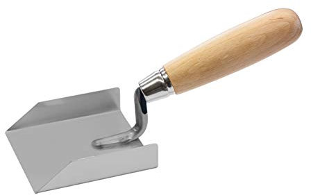 TECTOOL Eckenspachtel 80 x 80 mm I Eckenkelle aus rostfreiem Edelstahl mit ergonomischem Holzgriff I Für präzises Arbeiten I Geeignet für Innen- und Außenecken im Trocken- & Innenausbau