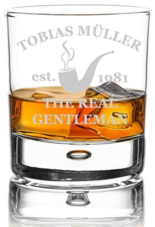 polar-effekt Verre à whisky personnalisé 330 ml – Idée cadeau pour homme – Verre à whisky tumbler avec nom et année avec motif Real Gentleman pipe