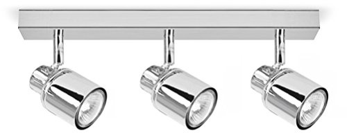 MiniSun | Modern 3 Way Polished Chrome IP44 Rated Adjustable Straight Bar Bathroom Ceiling Spotlight Complete with 3 x 5W Cool White GU10 LED Bulbs | Bathroom, Home Décor Essential | Mains Wired