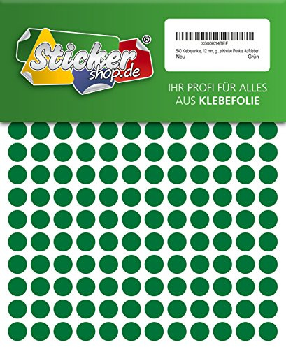 540 Klebepunkte, 12 mm, grün, aus PVC Folie, wetterfest, Markierungspunkte Kreise Punkte Aufkleber