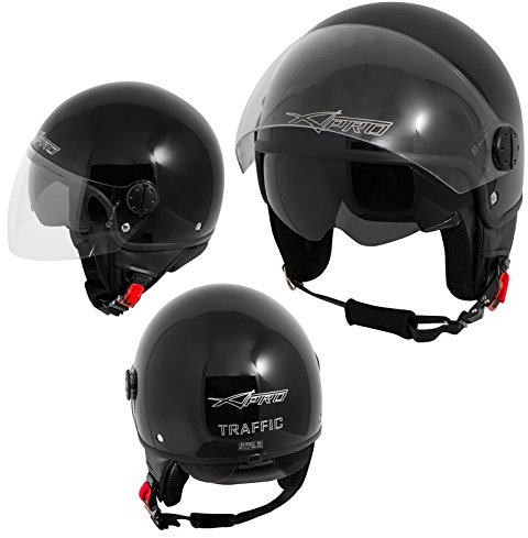Casque Moto Scooter Jet Double Visiere Pare-Soleil ECE 22 Noir XL