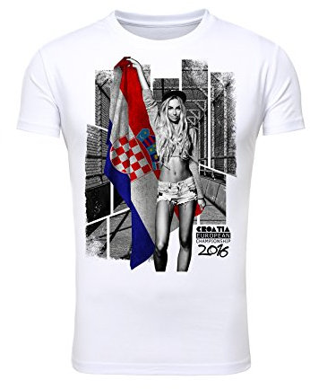 T-Shirt Herren Männer Fan Printshirt Fußball Europameisterschaft 2016 Girl Sexy Croatia Kroatien weiß M