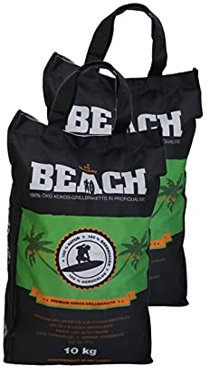 BlackSellig Beach Premium Kokos Grillbriketts – Cocos Holzkohle für Dutch Oven, BBQ & Smoker – Hochwertige Grillkohle & Holzkohlebriketts – Lange Brenndauer & Hohe Hitze (20kg)