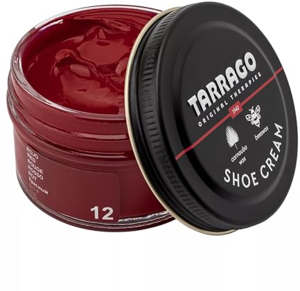 Tarrago | Crema per scarpe 50 ml | Crema nutriente, lucidante e protettiva per scarpe, calzature, borse e accessori in pelle, pelle e pelle sintetica (rosso 12)