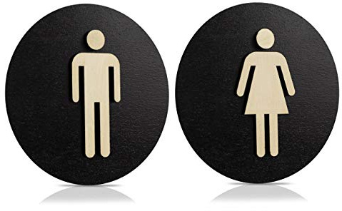 WC Schild Schwarz Holz Toilettenschild Toilette Türschild Damen Herren (Ø 18cm, Damen+Herren)